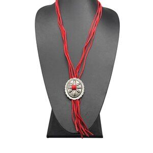 West & Co Etched Line Slider Red Faux Suede Layered Necklace Boho Rodeo